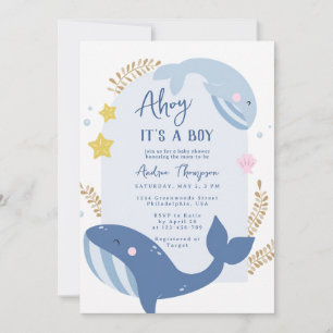Under the Sea Blue Ahoy It's a Boy Baby Shower Invitation