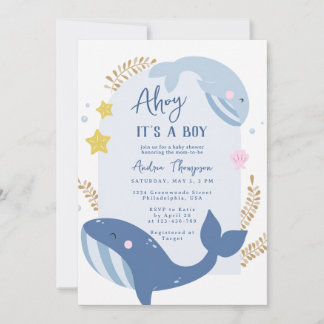 Under the Sea Blue Ahoy It's a Boy Baby Shower Invitation