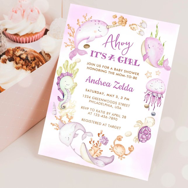Under the Sea Blue Ahoy It's a Girl Baby Shower Invitation (Creator Uploaded)