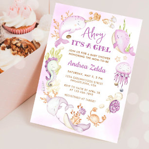 Under the Sea Blue Ahoy It's a Girl Baby Shower Invitation