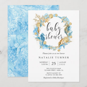 Under the Sea Blue and Gold Baby Shower Invitation