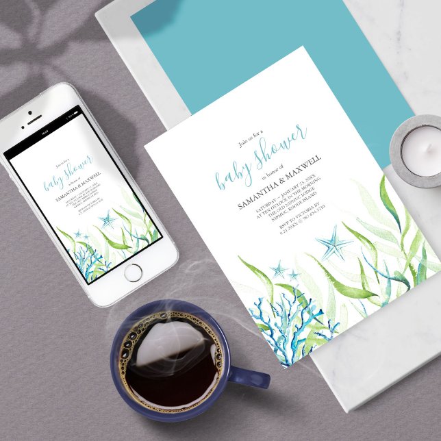 Under The Sea Blue and Green Baby Shower Invitation (Baby Shower Invitation Under The Sea Blue and Green )