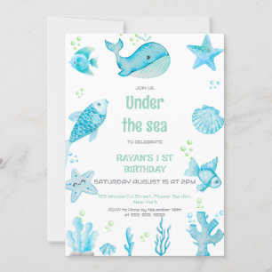 Under the Sea Blue and Green Birthday Invitation
