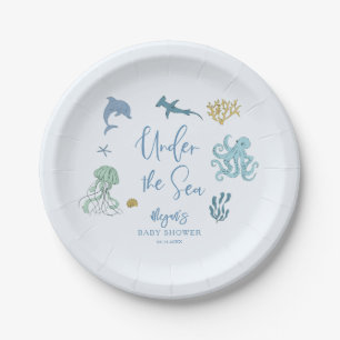 Under The Sea Blue Baby Shower Paper Plate