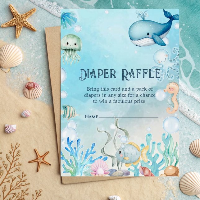 Under the Sea blue boy Baby Shower Diaper Raffle  Enclosure Card (Creator Uploaded)