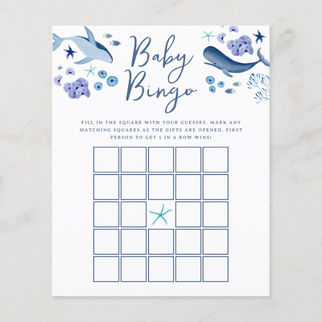 Under the Sea Blue Boy Whale Baby Bingo Game (Front)