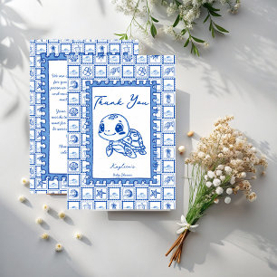 Under the sea blue cute turtle baby shower thank you card