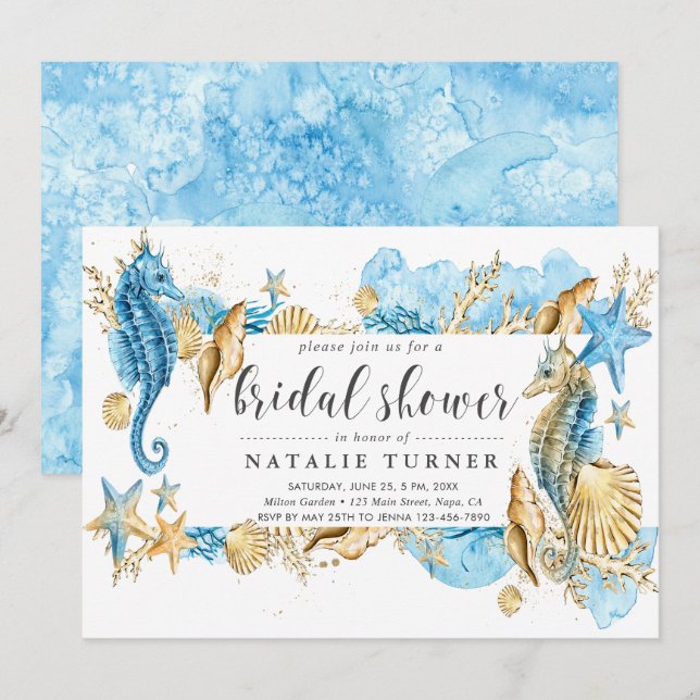 Under the Sea Blue & Gold Bridal Shower Invitation (Front/Back)