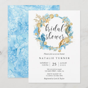 Under the Sea Blue & Gold Bridal Shower Invitation