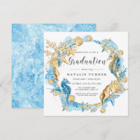 Under the Sea Blue Gold Graduation Invitation