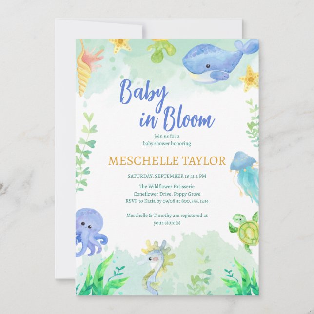 Under the Sea Blue Green Baby Shower Invitation (Front)