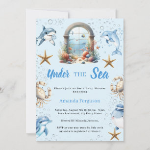 Under the sea blue ocean animals boy Baby Shower Invitation