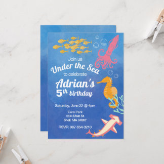 Under the Sea blue ocean birthday invitation