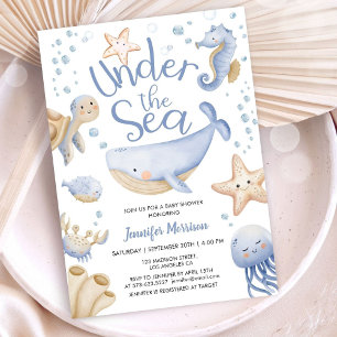 Under The Sea Blue Ocean Boy Baby Shower Invitation