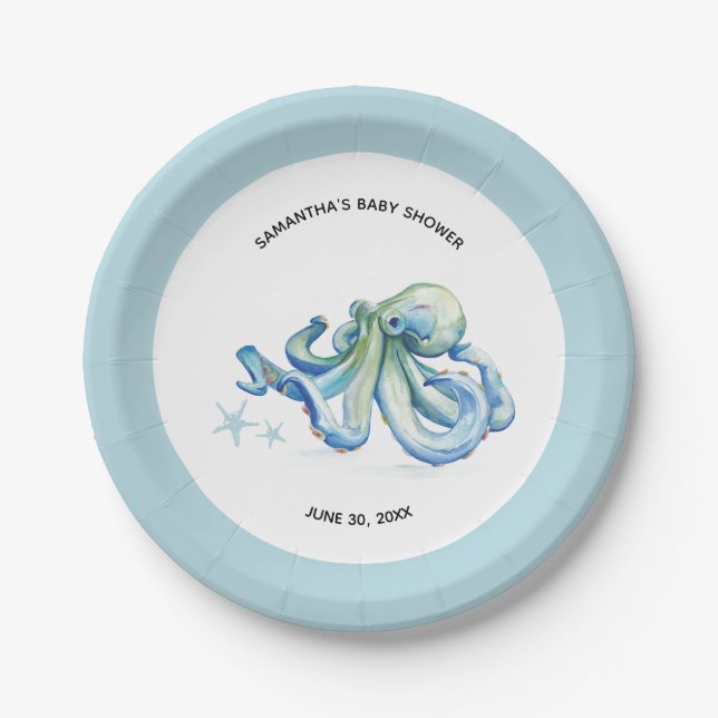 Under The Sea Blue Octopus Paper Plate (Front)