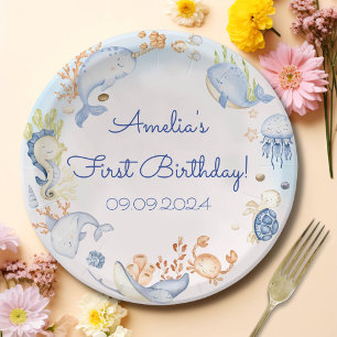Under the Sea Blue Sea Life 1st Birthday Party Paper Plate