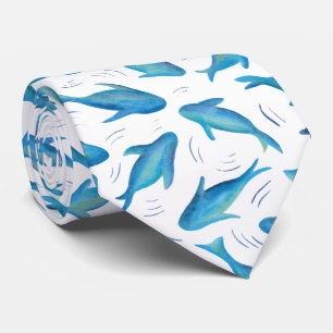 Under the Sea Blue Shark Fish Pattern Tie