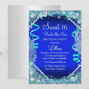 Under The Sea Blue Sweet 16 Invitation