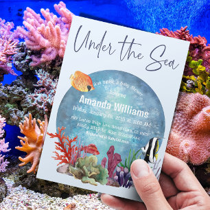 Under the Sea Blue Watercolor Boy Baby Shower Invitation