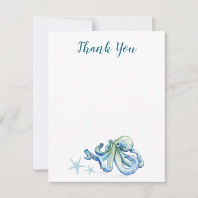 Under the Sea Blue Watercolor Octopus Thank You (Front)