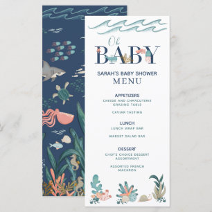 Under the Sea Blue Watercolor Oh Baby Shower Menu