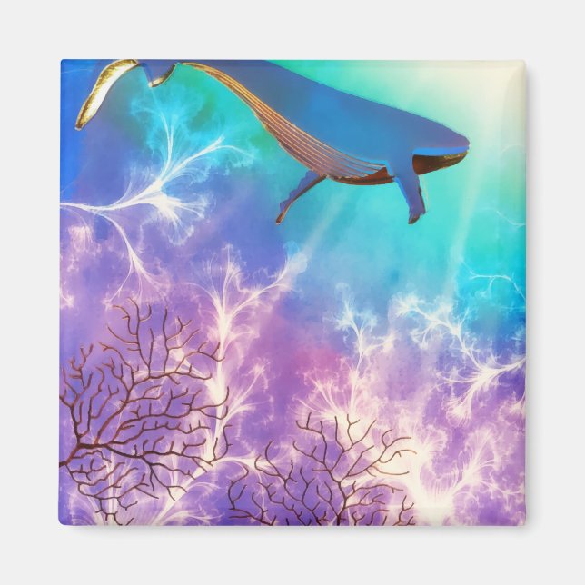 Under The Sea Blue Whale Ocean Watercolor Magnet (Front)