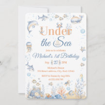 Under the Sea Boy 1st Birthday Invitation Whale