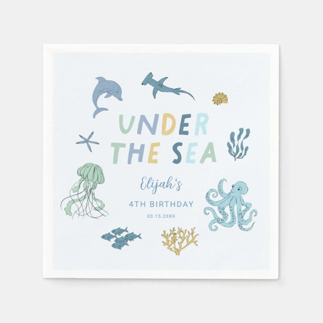 Under The Sea Boy Birthday Party Napkin (Front)