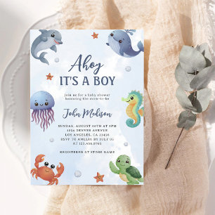 Under The Sea Boy Blue Baby Shower Invitation