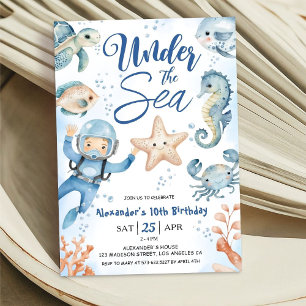 Under The Sea! Boy Cute Ocean 10th Birthday Party Invitation