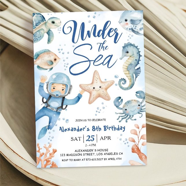 Under The Sea! Boy Cute Ocean 8th Birthday Party Invitation (Creator Uploaded)