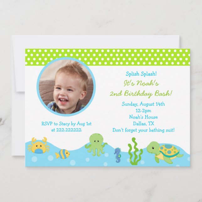 Under the Sea Boy Photo Birthday Invitations (Front)