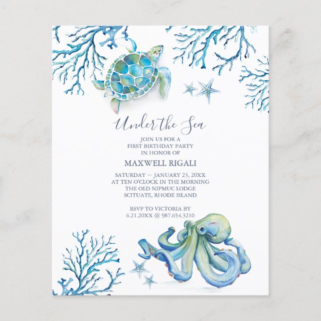 Under The Sea Boys Budget 1st Birthday Invitation (Front)