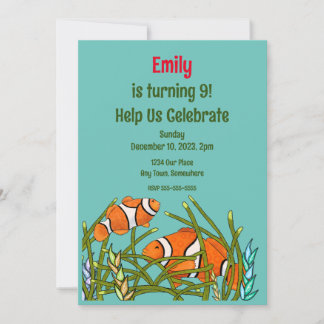 Under The Sea Clown Fish Birthday, Personalise Invitation