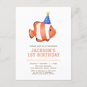 Under the sea clownfish birthday invitation postcard