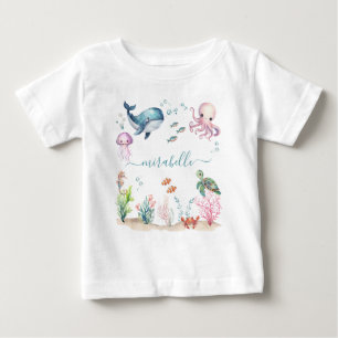 Under The Sea Colourful Animals Personalised Name Baby T-Shirt
