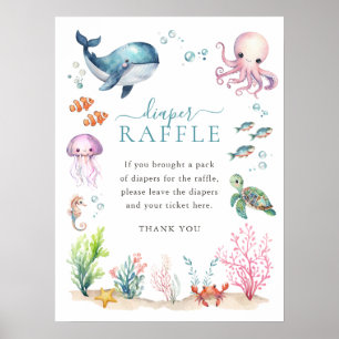 Under The Sea Colourful Baby Shower Diaper Raffle Poster