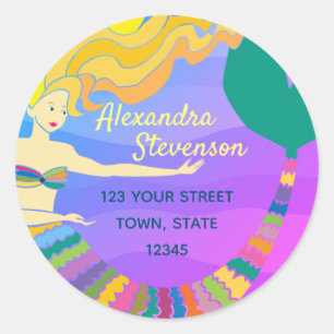 Under The Sea Colourful Mermaid Return Address Classic Round Sticker