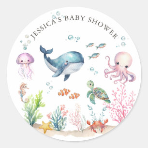 Under The Sea Colourful Ocean Animals Baby Shower Classic Round Sticker