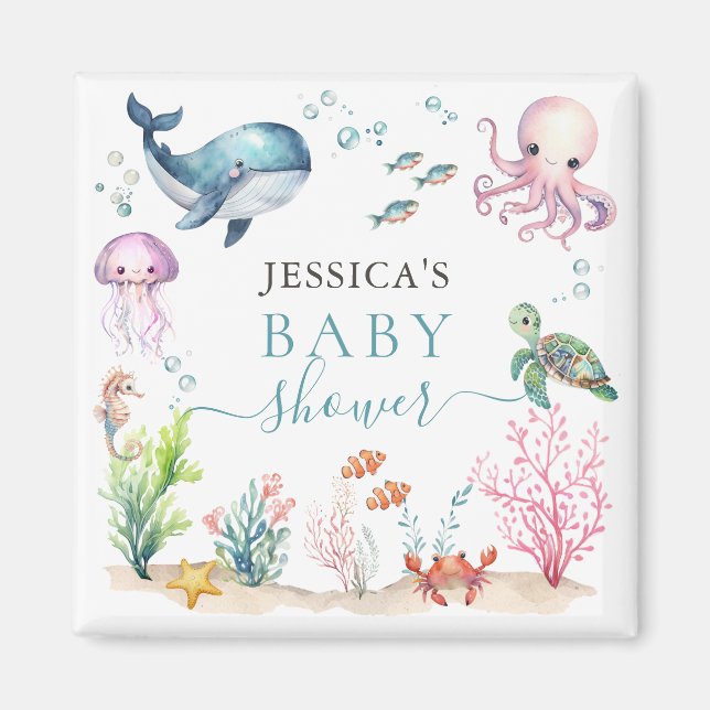 Under The Sea Colourful Ocean Animals Baby Shower Magnet (Front)
