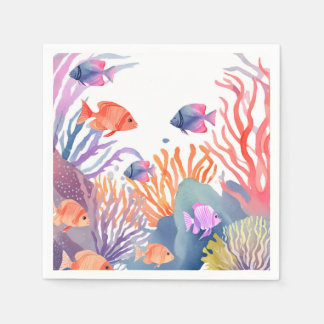 Under the Sea Coral Reef Watercolor  Napkin