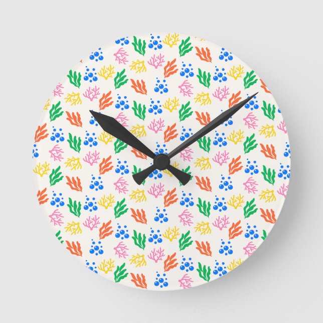 Under the Sea Coral Seamless Pattern Round Clock (Front)