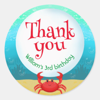 Under The Sea Crab with Bubble Birthday Party Classic Round Sticker