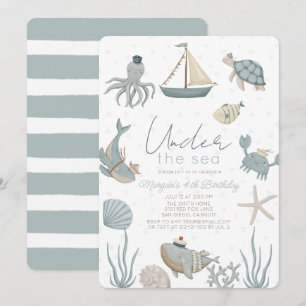 Under the Sea Creatures Blue Boy Birthday Invitation
