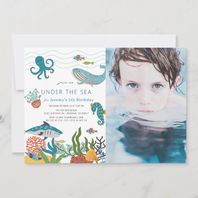 Under the Sea Creatures Marine Life Birthday Photo Invitation (Front)
