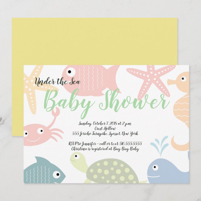 Under the Sea Creatures Ocean Baby Shower Invitation (Front/Back)