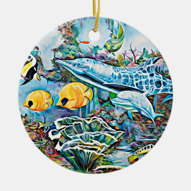 Under the Sea Creatures Ocean Christmas Ornament (Front)