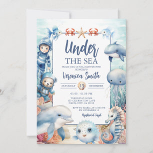 Under The Sea Creatures Ocean life Baby Shower  Invitation