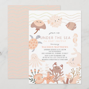 Under the Sea Creatures Pink Boho Baby Shower Invitation