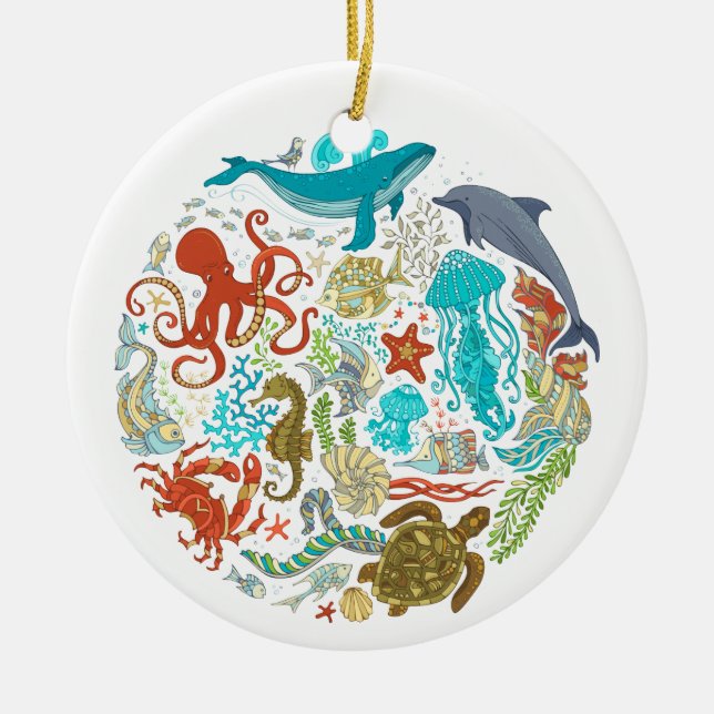 Under the Sea Crustaceancore Ocean Sealife  Ceramic Tree Decoration (Front)